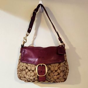Coach bag signature coach leather canvas flap buckle good preowned condition